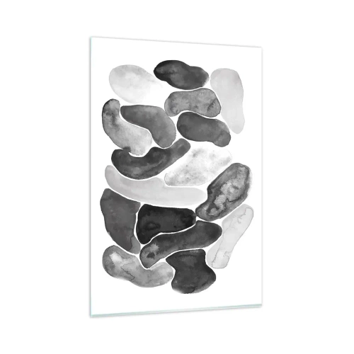 Impression sur verre - Image sur verre - Abstraction en noir et blanc avec des taches irrégulières sur fond blanc - 80x120cm - Abstraction rocheuse - Décoration murale moderne pour le salon et la chambre ARTTOR