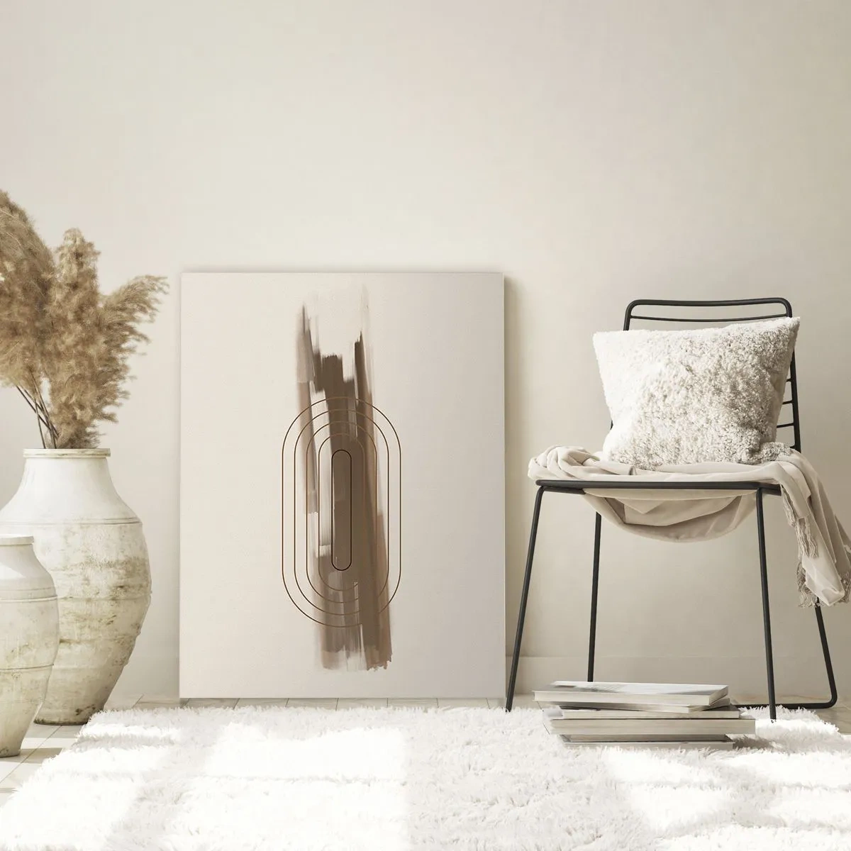 Impression sur verre - Image sur verre - Une composition minimaliste dans les tons beige et gris avec un motif géométrique - 80x120cm - Parfum de gris - Décoration murale moderne pour le salon et la chambre ARTTOR