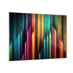 Impression sur verre - Image sur verre - Des rayures verticales multicolores rappelant la lumière et le mouvement - 70x50cm - Un organe de lumière - Décoration murale moderne pour le salon et la chambre ARTTOR