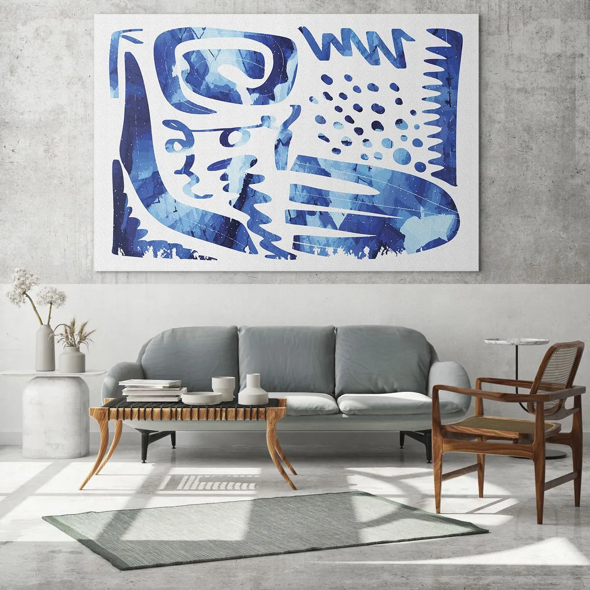 Impression sur verre - Image sur verre - Abstraction bleue dynamique avec des formes géométriques - 70x50cm - Retour aux racines - Décoration murale moderne pour le salon et la chambre ARTTOR