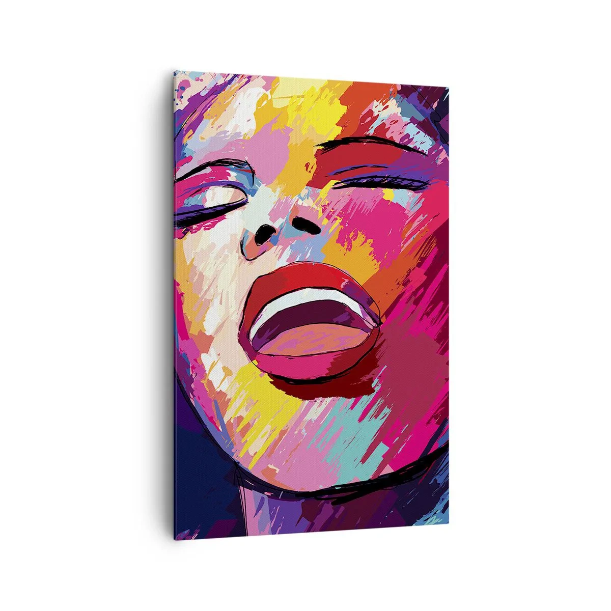 Impression sur toile - Image sur toile - Portrait abstrait d'une femme aux couleurs vives - 80x120cm - Chante toute ma vie - Décoration murale moderne pour le salon et la chambre ARTTOR