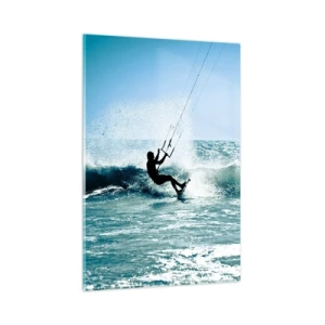 Impression sur verre - Image sur verre - Kitesurfeur sur une vague en plein soleil - 80x120cm - On se laisse emporter - Décoration murale moderne pour le salon et la chambre ARTTOR