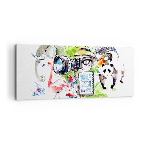 Impression sur toile - Image sur toile - Des graphismes colorés sur le thème de la nature et du safari - 120x50cm - Dans l'objectif d'un voyageu - Décoration murale moderne pour le salon et la chambre ARTTOR