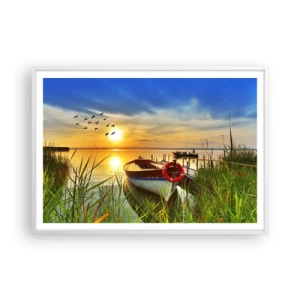 Affiche dans un cadre blanc - Poster - Les cormorans s'envolent déjà - 100x70 cm