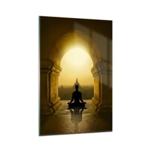 Impression sur verre - Image sur verre - Silhouette d'une personne méditant à la lumière du soleil couchant - 80x120cm - Pleine harmonie - Décoration murale moderne pour le salon et la chambre ARTTOR