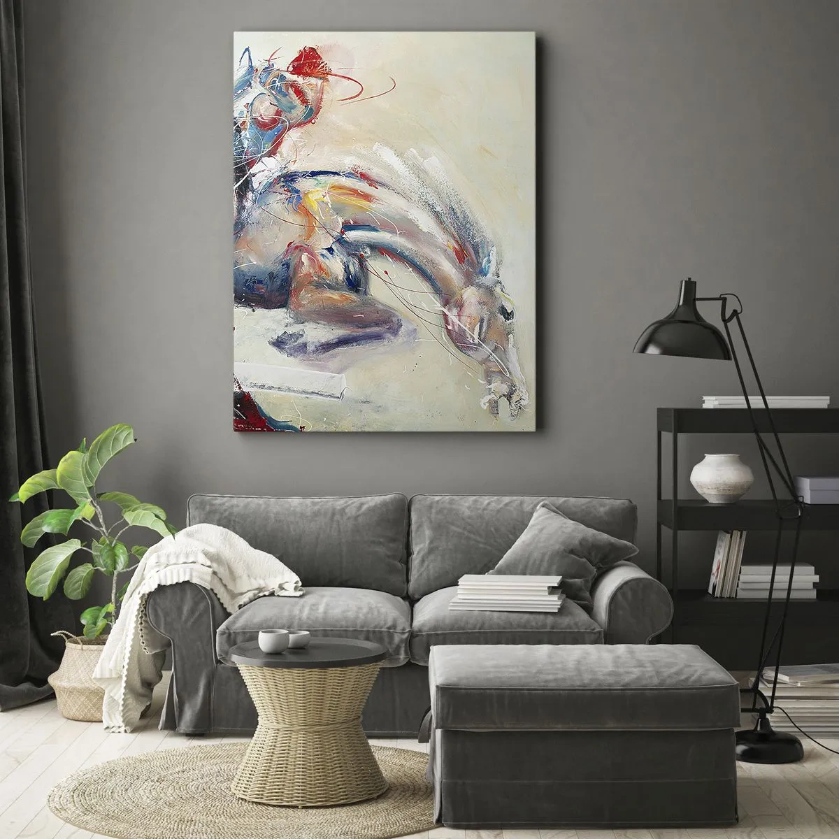 Impression sur toile - Image sur toile - Une image dynamique d'un cheval dans un style artistique abstrait. - 50x70cm - Accrochez-vous, nous décollons - Décoration murale moderne pour le salon et la chambre ARTTOR