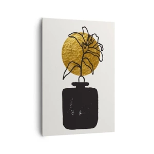 Impression sur toile - Image sur toile - Un dessin d'une fleur dans un vase sur un fond de cercle doré - 70x100cm - La beauté vaut son pesant d'or - Décoration murale moderne pour le salon et la chambre ARTTOR