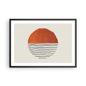 Affiche dans un cadre noir - Poster - Un coucher de soleil minimaliste sur des lignes ondulées - 70x50cm - Dans un climat japonnais - Décoration murale moderne pour le salon et la chambre ARTTOR