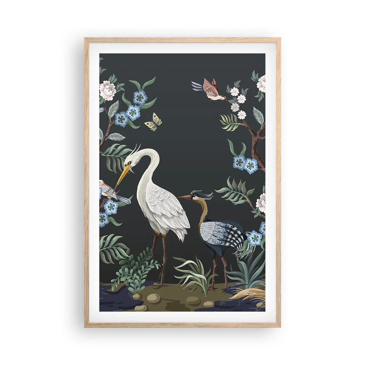Affiche dans un chêne clair - Poster - Parade d'oiseaux - 61x91 cm