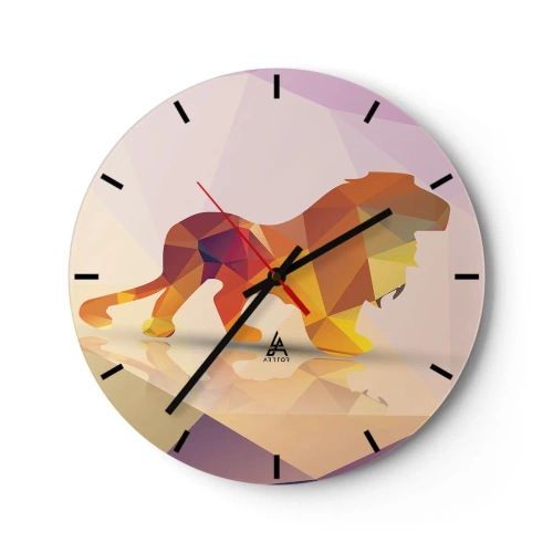 Horloge murale - Pendule murale - Lion géométrique dans les tons jaune et violet - 30x30cm - Le roi du diamant - Décoration murale moderne pour le salon, la cuisine et la chambre ARTTOR