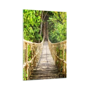 Impression sur verre - Image sur verre - Un pont suspendu dans une forêt tropicale pleine de verdure - 80x120cm - Suspendu dans la nature - Décoration murale moderne pour le salon et la chambre ARTTOR
