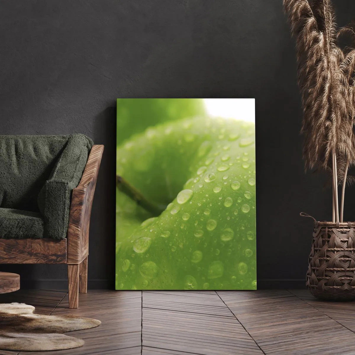 Impression sur toile - Image sur toile - Gros plan d'une pomme verte avec des gouttes d'eau - 70x100cm - Fraîcheur de verdure fraîche - Décoration murale moderne pour le salon et la chambre ARTTOR