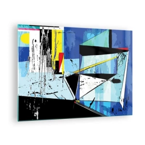 Impression sur verre - Image sur verre - Composition géométrique abstraite dans les tons de bleu - 70x50cm - Regardez le monde sous un certain angle… - Décoration murale moderne pour le salon et la chambre ARTTOR