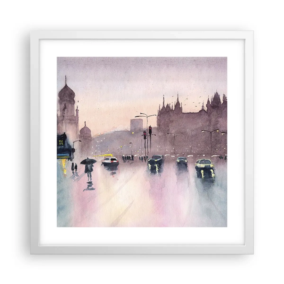 Affiche dans un cadre blanc - Poster - Dans une brume pluvieuse - 40x40 cm