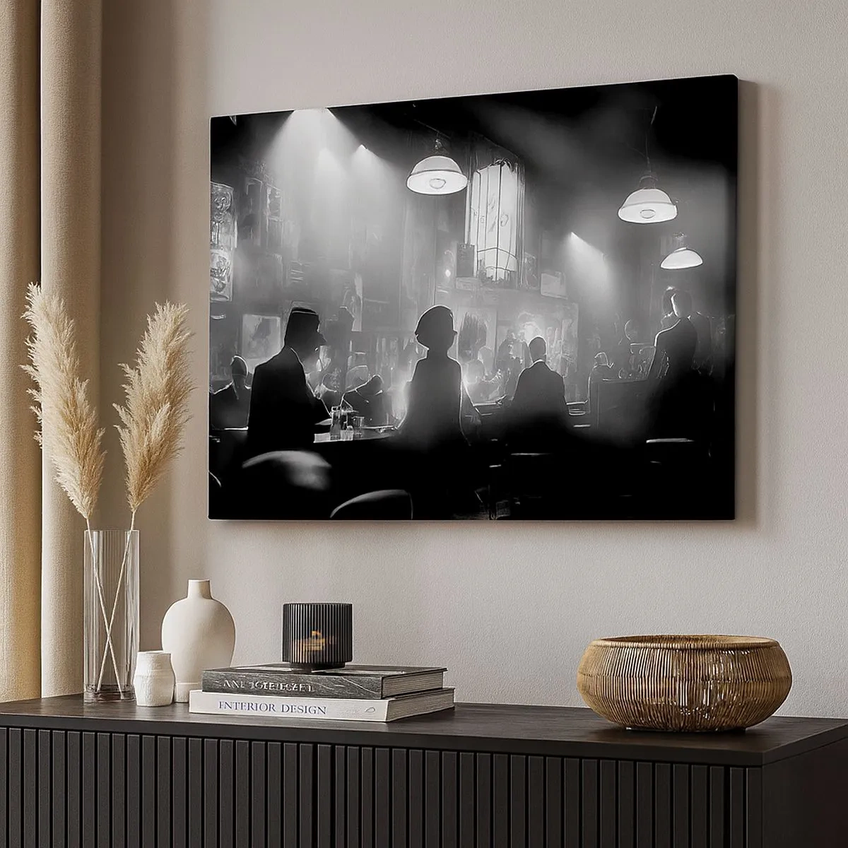 Impression sur toile - Image sur toile - Scène de boîte de nuit de jazz en noir et blanc - 70x50cm - Dans une ambiance jazz - Décoration murale moderne pour le salon et la chambre ARTTOR