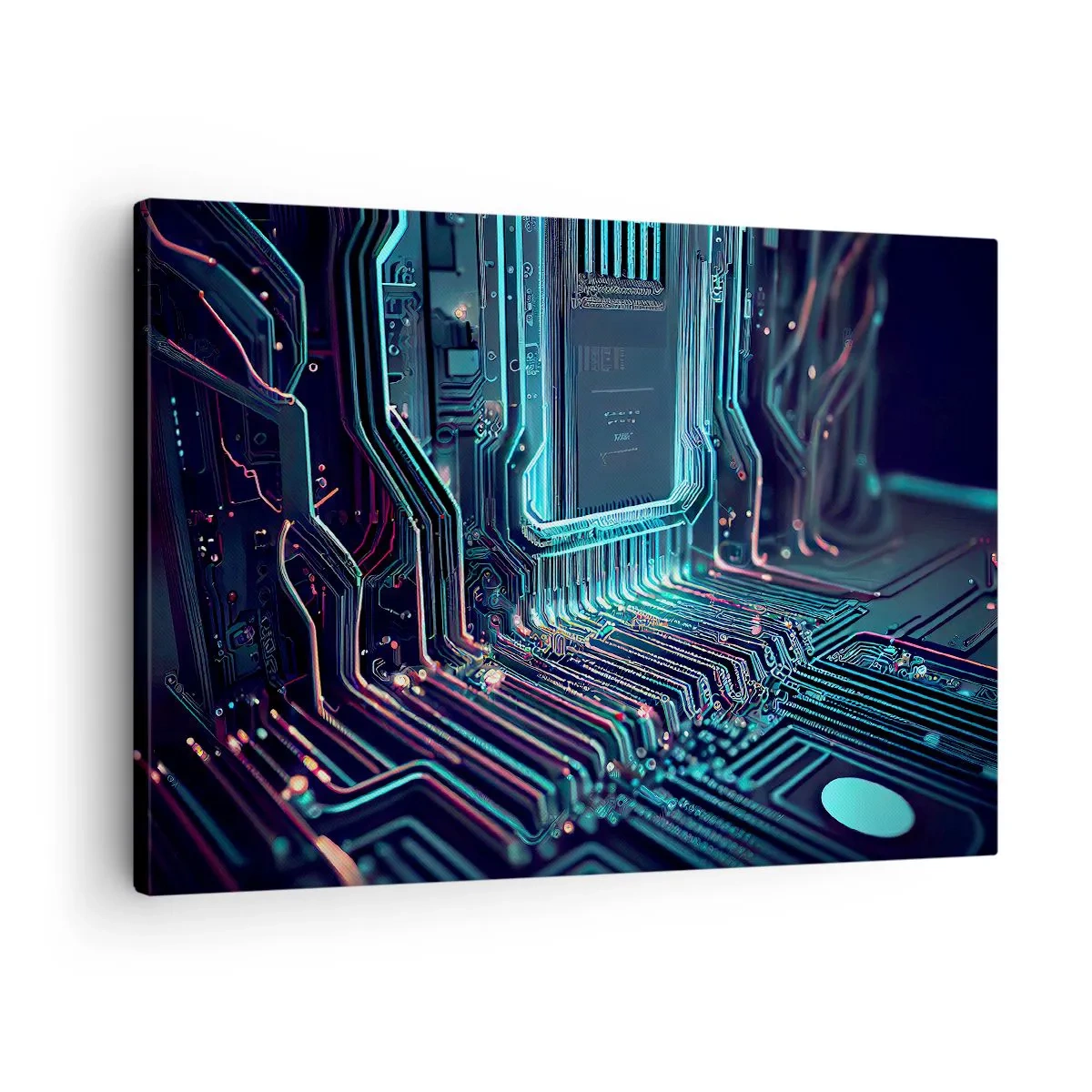Impression sur toile - Image sur toile - Circuit imprimé technologique avec pistes lumineuses - 70x50cm - Je pense comme ça… - Décoration murale moderne pour le salon et la chambre ARTTOR