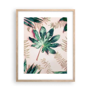 Affiche dans un chêne clair - Poster - Étude de verdure sur fond rose - 40x50 cm