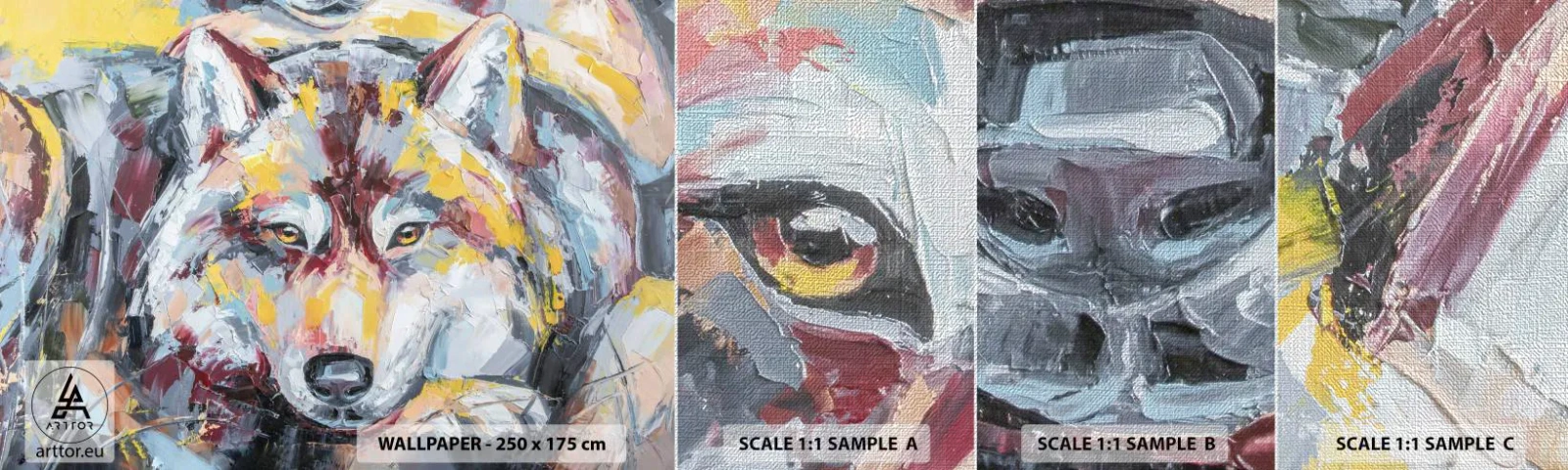 Échantillon de Papier Peint Premium Canvas - En paix au milieu des siens - Abstraction, Loup, Peinture - 100x30 cm