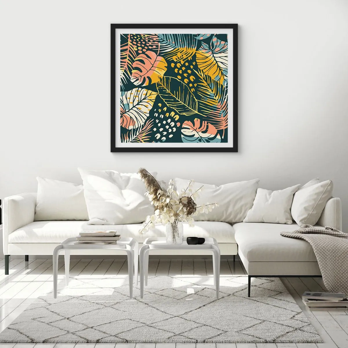 Affiche dans un cadre noir - Poster - Fantaisie feuillue - 60x60 cm