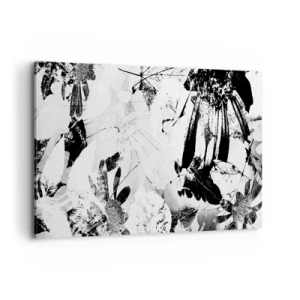 Impression sur toile - Image sur toile - Fleurs abstraites en noir et blanc dans un style minimaliste - 120x80cm - Automne en négatif - Décoration murale moderne pour le salon et la chambre ARTTOR