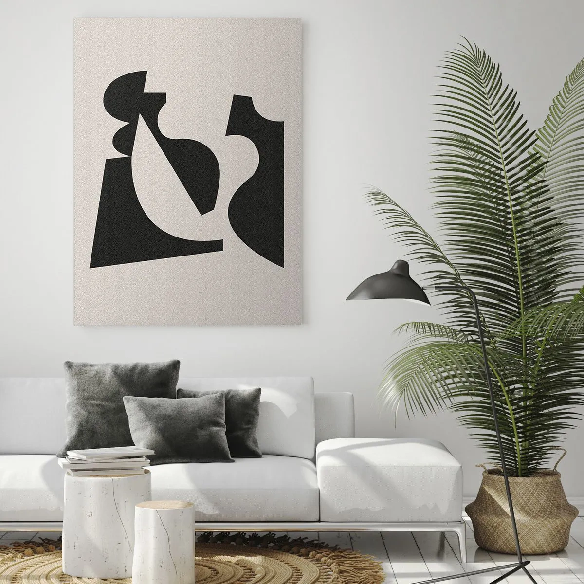 Impression sur verre - Image sur verre - Composition géométrique abstraite en noir et blanc - 80x120cm - À monter soi-même - Décoration murale moderne pour le salon et la chambre ARTTOR