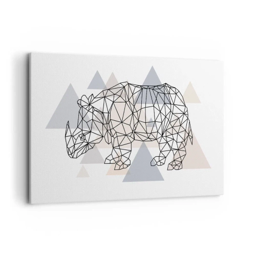 Impression sur toile - Image sur toile - Rhinocéros géométrique sur fond de triangles délicats - 120x80cm - Structure de force - Décoration murale moderne pour le salon et la chambre ARTTOR