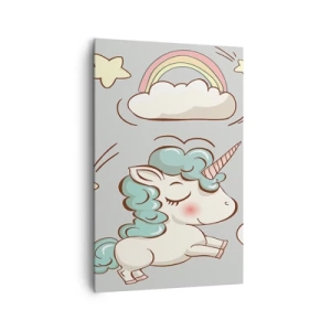 Impression sur toile - Image sur toile - Licornes mignonnes sur fond pastel - 80x120cm - Ils existe, c'est sûr… - Décoration murale moderne pour le salon et la chambre ARTTOR