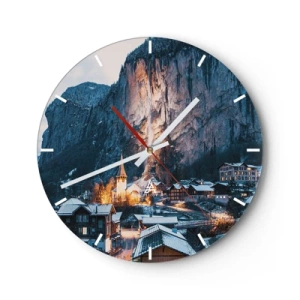 Horloge murale - Pendule murale - Un village pittoresque au pied de montagnes enneigées illuminées par une lumière chaude - 30x30cm - Esprit brillant de l'hiver - Décoration murale moderne pour le salon, la cuisine et la chambre ARTTOR