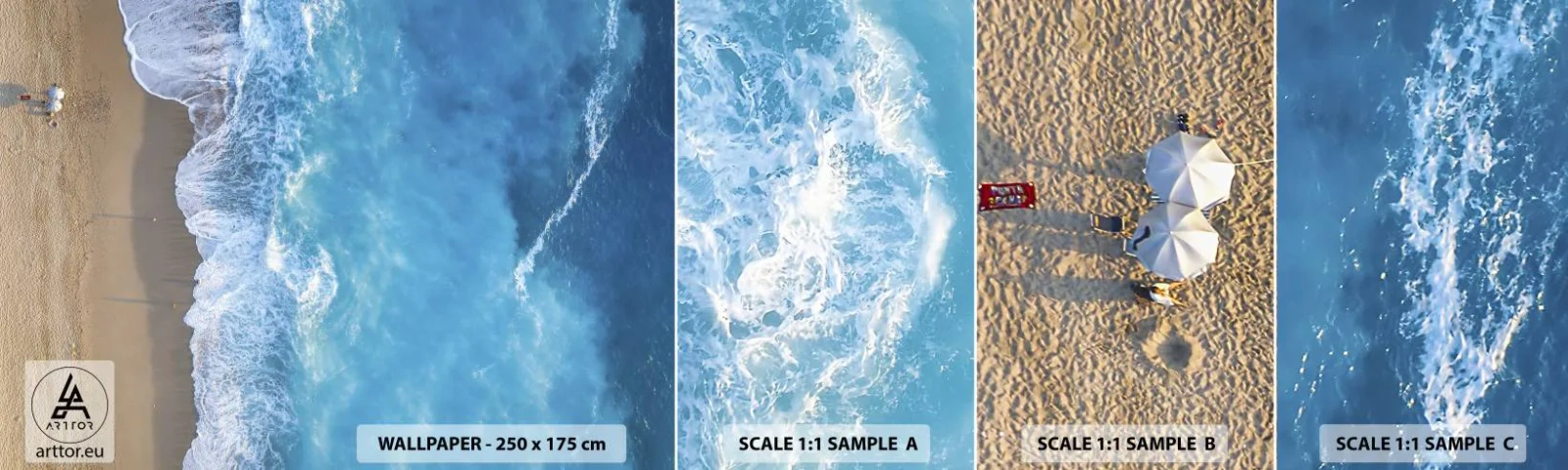 Échantillon De Papier Peint Standard Eco - La force du bleu - Paysage, Plage, Mer - 100x30 cm