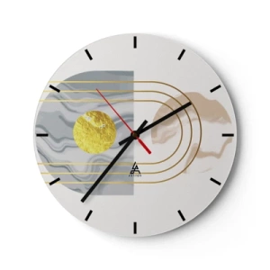 Horloge murale - Pendule murale - Lignes dorées et un cercle sur un fond clair avec un motif géométrique - 30x30cm - Clareté et brillance - Décoration murale moderne pour le salon, la cuisine et la chambre ARTTOR