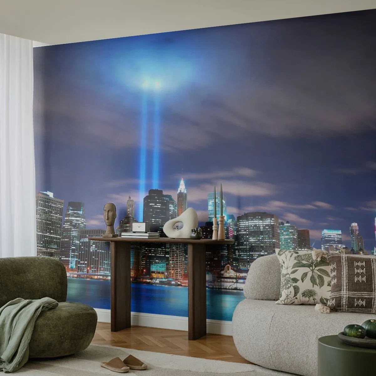 Papier Peint Autocollant Deluxe Sticker - Atteindre le ciel avec la lumière - Ville, New York, Architecture - 250x175 cm