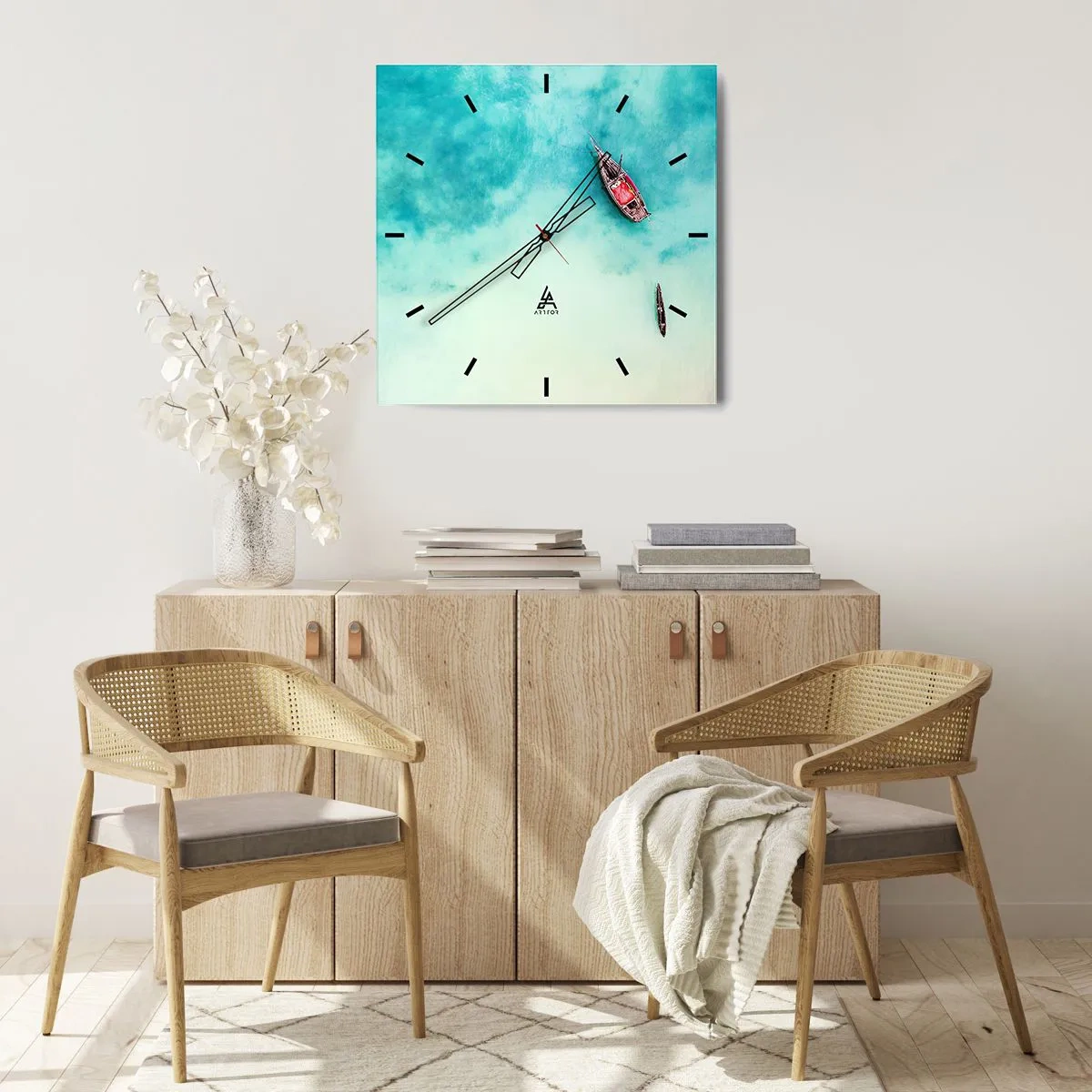 Horloge murale - Pendule murale - Bateaux sur l'eau turquoise vus à vol d'oiseau - 30x30cm - Car sur les plages de Zanzibar, quand il y a un débordement d'eau... - Décoration murale moderne pour le salon et la chambre ARTTOR