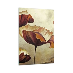 Impression sur verre - Image sur verre - Fleurs subtiles dans des tons de rouge et d'or sur un fond clair - 80x120cm - À la lisière des champs - Décoration murale moderne pour le salon et la chambre ARTTOR