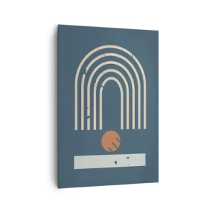 Impression sur toile - Image sur toile - Motif géométrique dans les tons bleu marine, beige et orange sur fond sombre - 70x100cm - Géométrie sur la grenade - Décoration murale moderne pour le salon et la chambre ARTTOR