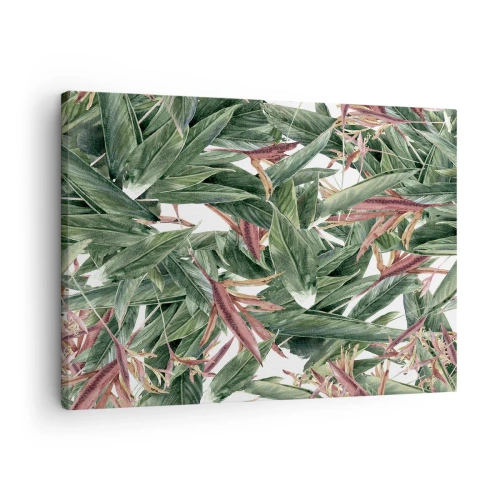 Impression sur toile - Image sur toile - Un motif de feuille décoratif dans des tons de vert et de bordeaux sur un fond clair - 70x50cm - Arbuste émeraude-lilas - Décoration murale moderne pour le salon et la chambre ARTTOR