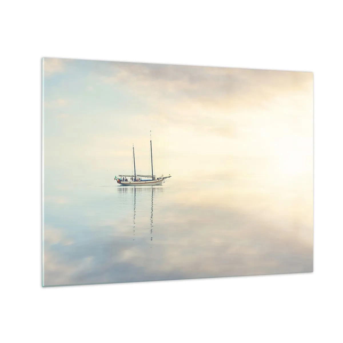 Impression sur verre - Image sur verre - Un voilier dérivant sur une mer calme à l'aube - 70x50cm - Dans une mer de silence - Décoration murale moderne pour le salon et la chambre ARTTOR