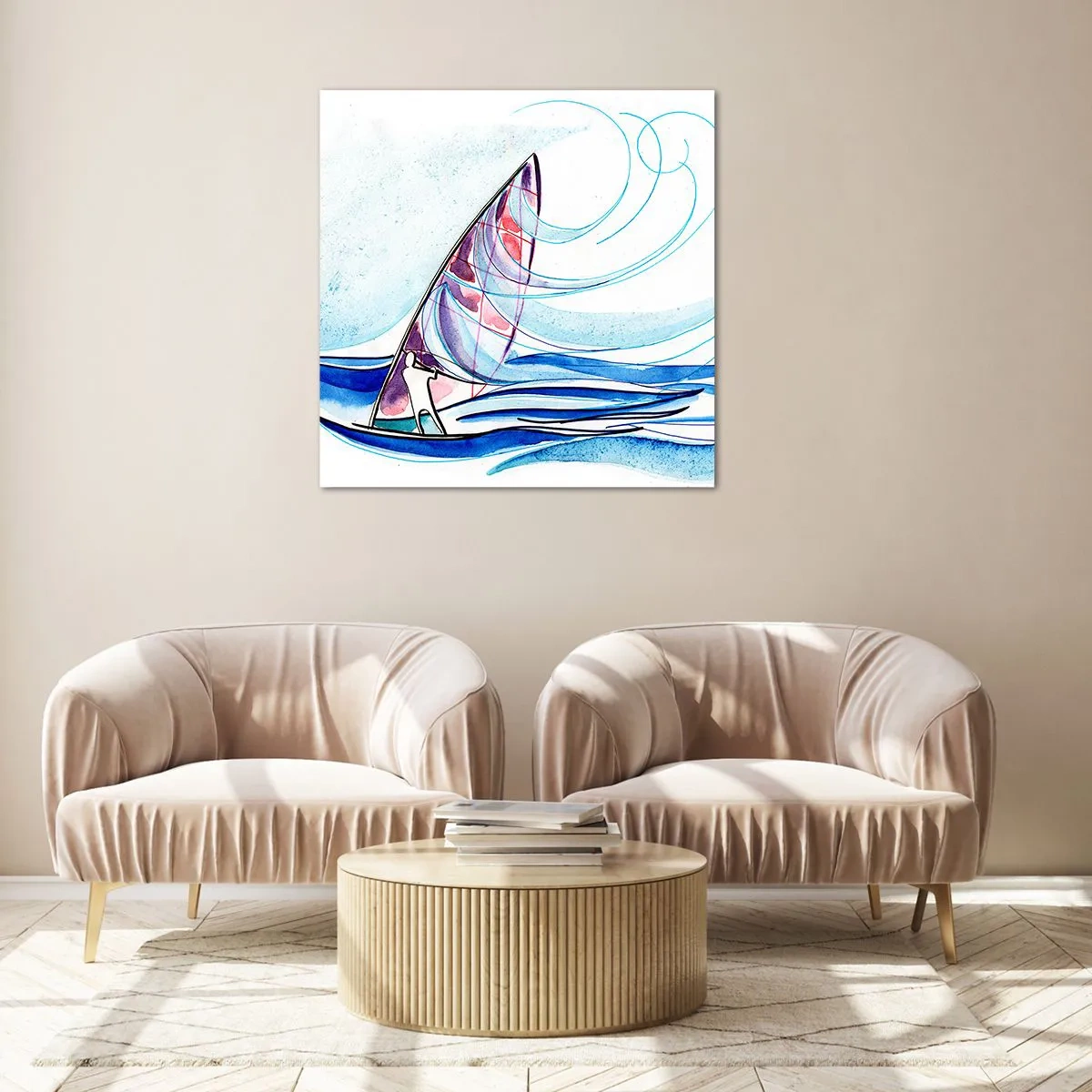 Impression sur verre - Image sur verre - Avec le vent au rythme des vagues - 40x40 cm