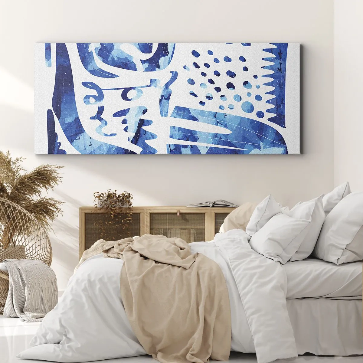 Impression sur toile - Image sur toile - Motif abstrait dans les tons de bleu - 140x50cm - Retour aux racines - Décoration murale moderne pour le salon et la chambre ARTTOR