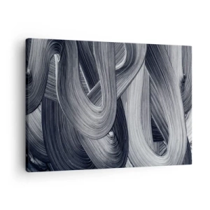 Impression sur toile - Image sur toile - Abstraction en noir et blanc avec des coups de pinceau dynamiques. - 70x50cm - La fluidité de la réalité - Décoration murale moderne pour le salon et la chambre ARTTOR