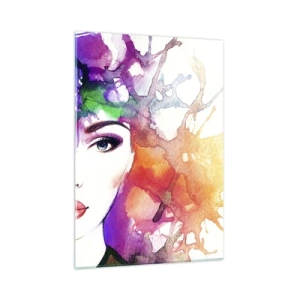 Impression sur verre - Image sur verre - Une femme avec un arrière-plan flou et coloré dans un style aquarelle - 50x70cm - Avec la tête dans les nuages - Décoration murale moderne pour le salon et la chambre ARTTOR