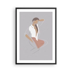 Affiche dans un cadre noir - Poster - Une silhouette minimaliste d'une femme sur fond gris - 50x70cm - Contour gracieux - Décoration murale moderne pour le salon et la chambre ARTTOR