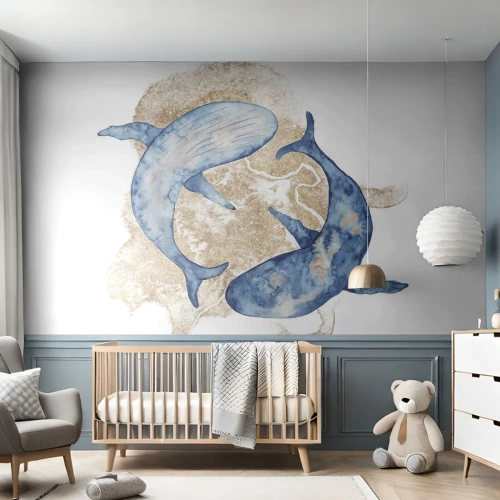 Papier Peint Autocollant Deluxe Sticker - Amis ou amoureux? - dauphins, Abstraction, Morceau - 100x70 cm
