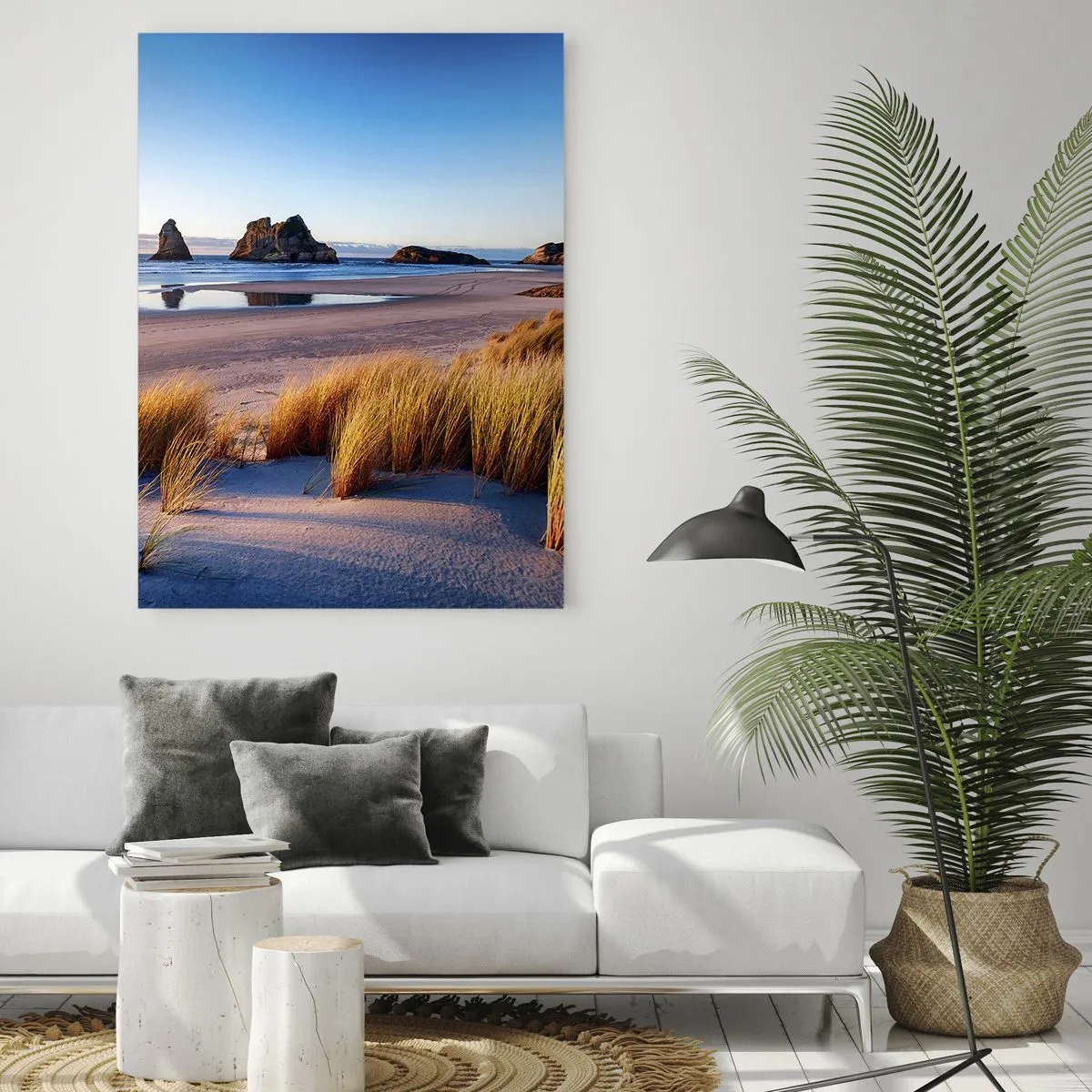 Impression sur verre - Image sur verre - Une plage pittoresque avec vue sur les rochers et la mer au coucher du soleil - 80x120cm - Pour les chercheurs de paix - Décoration murale moderne pour le salon et la chambre ARTTOR