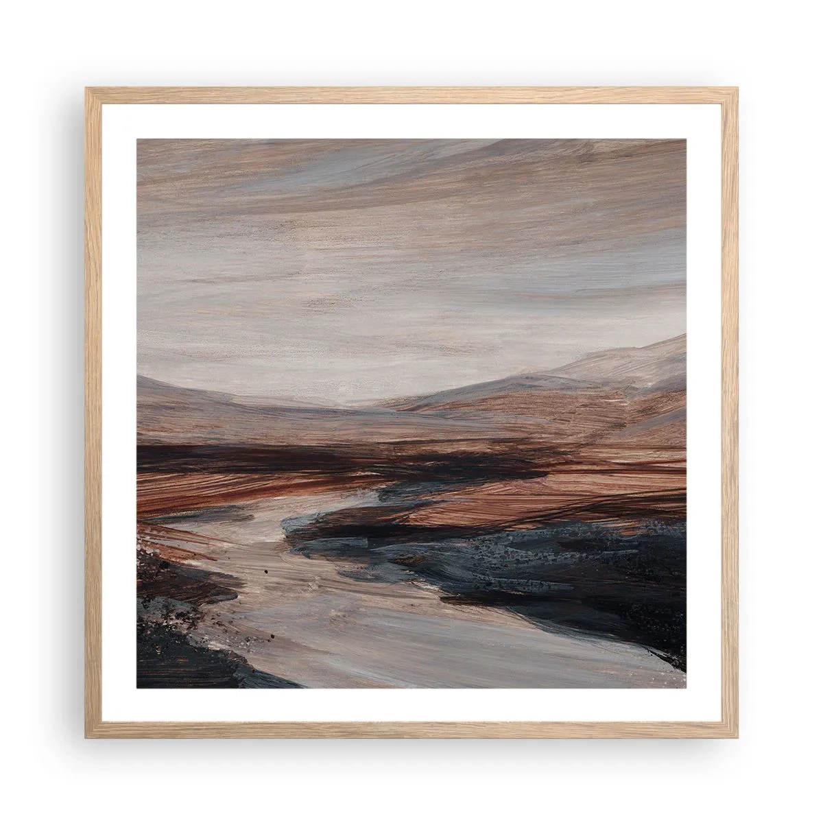 Affiche dans un chêne clair - Poster - Une vallée tranquille - 60x60 cm