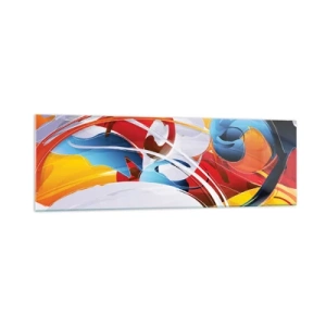 Impression sur verre - Image sur verre - Abstraction colorée avec des lignes dynamiques et des couleurs vives - 160x50cm - La danse des éléments - Décoration murale moderne pour le salon et la chambre ARTTOR