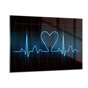 Impression sur verre - Image sur verre - Ligne de vie avec un cœur sur un fond sombre en lumière bleue - 120x80cm - Au rythme du cœur - Décoration murale moderne pour le salon et la chambre ARTTOR
