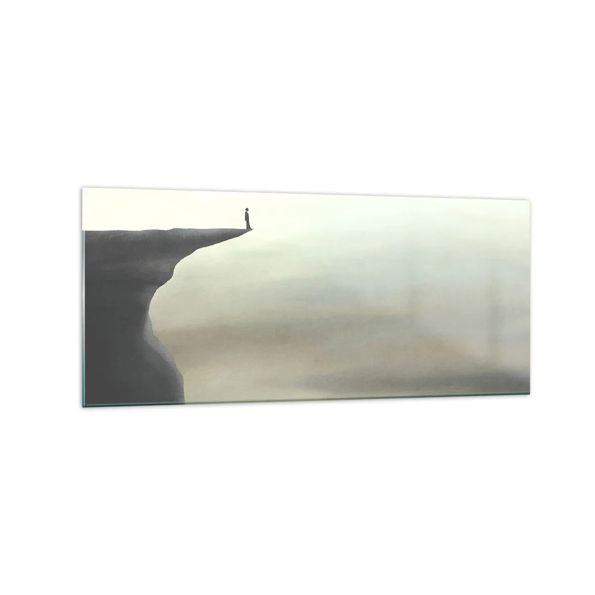 Impression sur verre - Image sur verre - Silhouette d'une figure au bord d'une falaise dans un paysage brumeux - 120x50cm - Tout en haut, bien entendu! - Décoration murale moderne pour le salon et la chambre ARTTOR