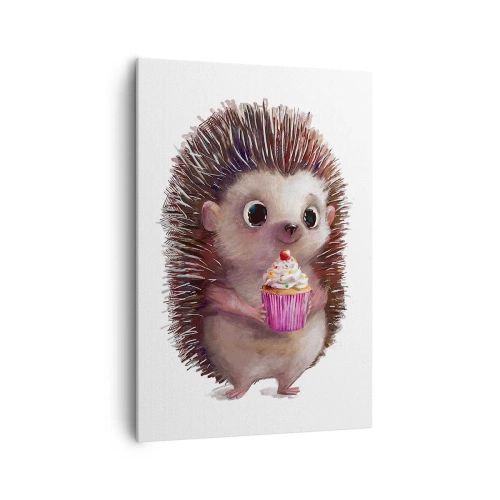 Impression sur toile - Image sur toile - Un hérisson mignon avec un cupcake - 70x100cm - La fête c'est tous les jours - Décoration murale moderne pour le salon et la chambre ARTTOR