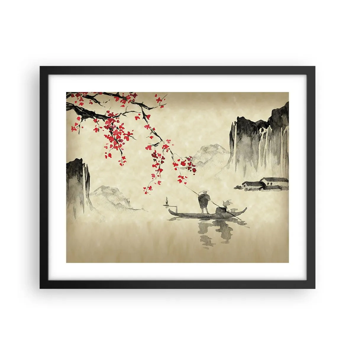 Affiche dans un cadre noir - Poster - Au pays des cerisiers en fleurs - 50x40 cm