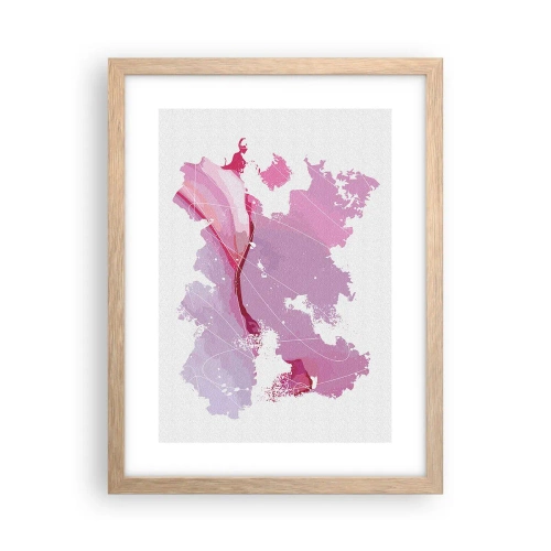 Affiche dans un chêne clair - Poster - Carte du monde rose - 30x40 cm